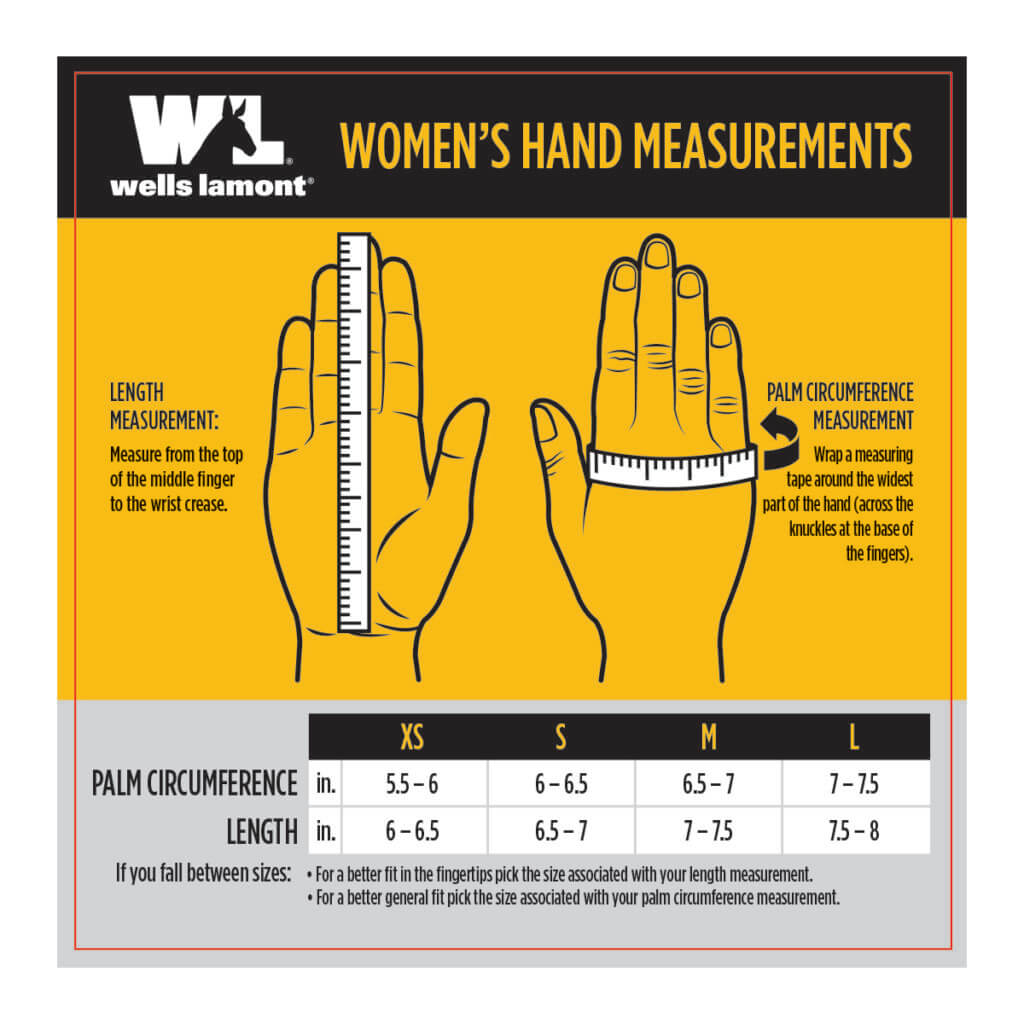 Wells Lamont women's glove size chart